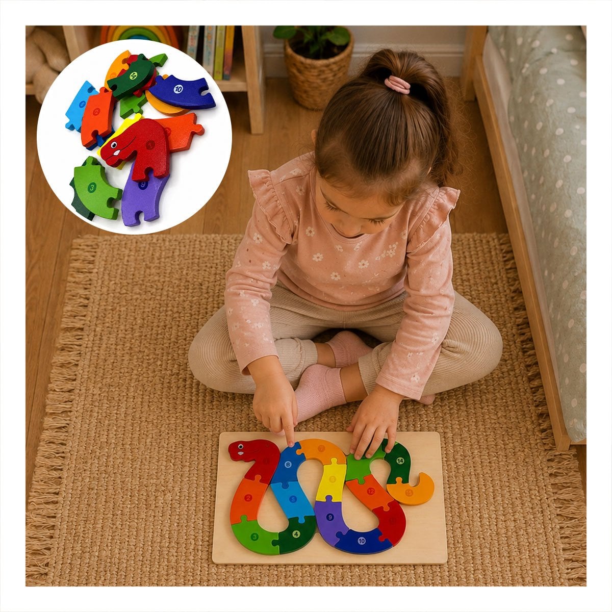 PUZZLE INFANTIL CON CULEBRA NUMERICA MULTICOLOR PARA APRENDIZAJE 18X30CM Y PAPEL REGALO - 1