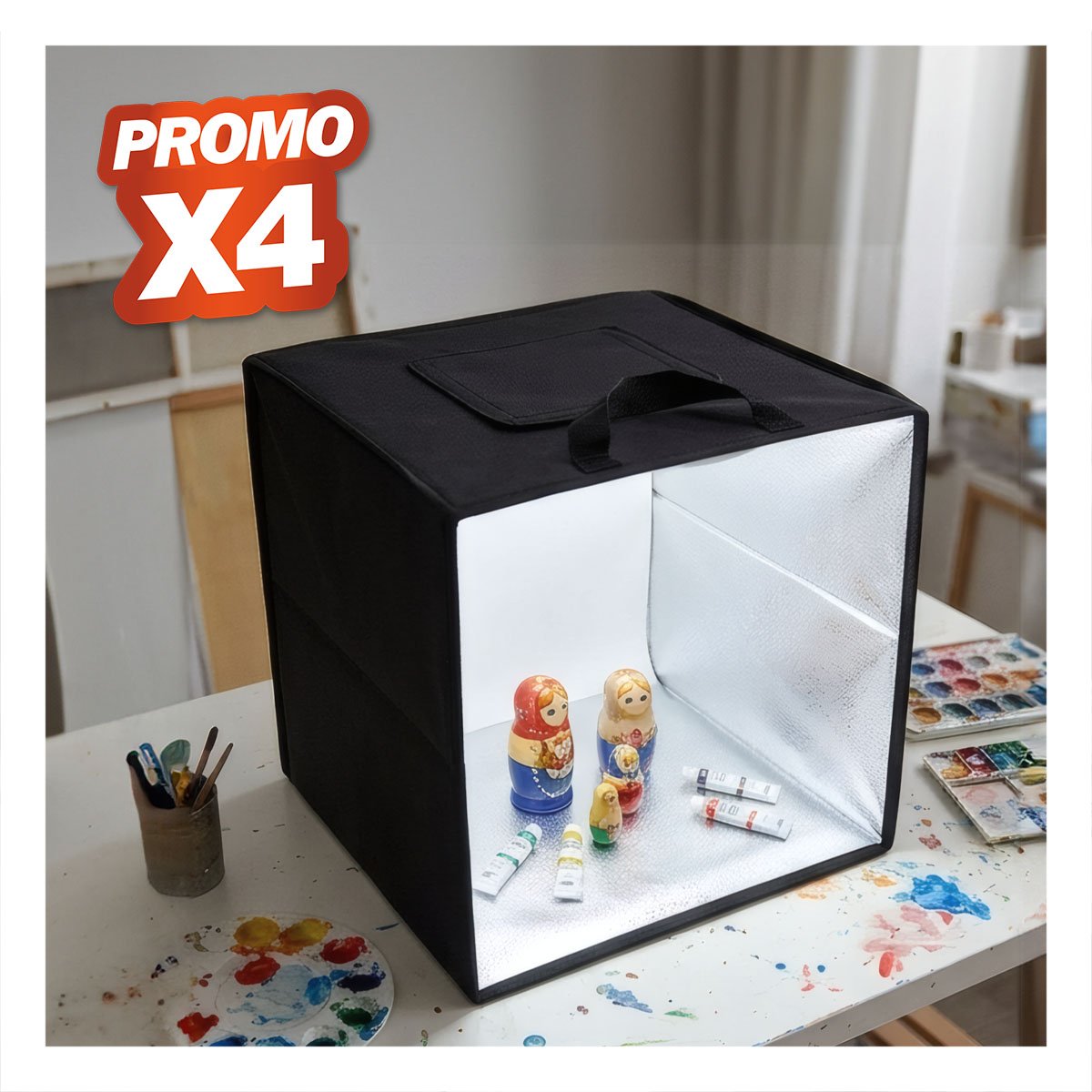 PACK4 DISPOSITIVO DE LUZ PARA FOTOGRAFIA CON FONDO NEGRO PARA FOTOS DE PRODUCTO YREGALO STICKER - 1