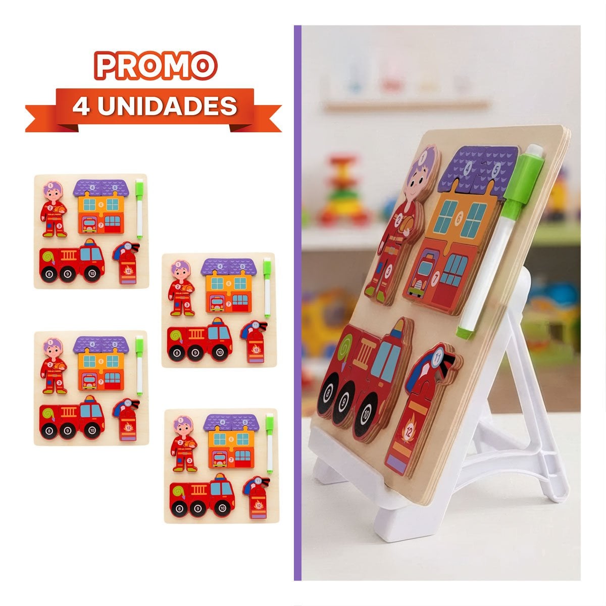 PACK4 ROMPECABEZAS DE HABILIDAD INFANTIL CON PIEZAS NUMERICAS 22,5CM YREGALO STICKER - 1