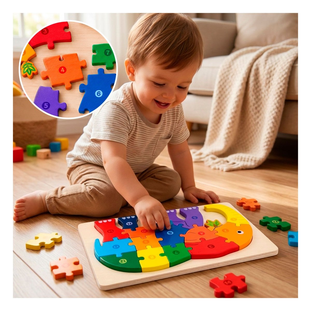 PUZZLE INFANTIL CON ELEFANTE NUMERICA MULTICOLOR PARA APRENDIZAJE 18X30CM Y PAPEL REGALO - 1