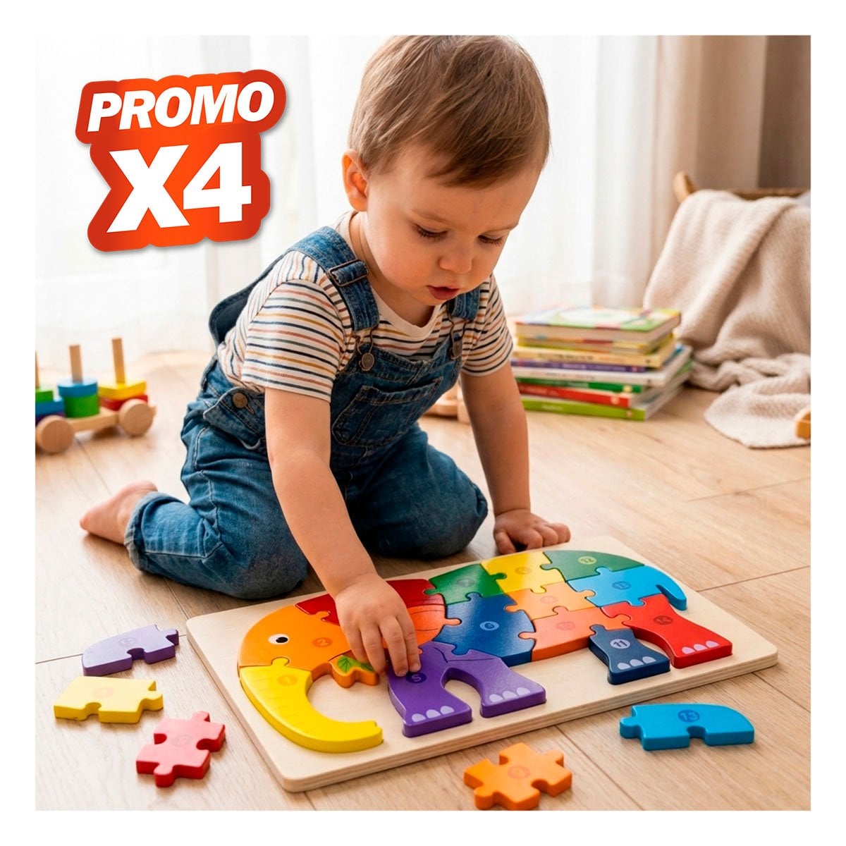 PACK4 JUEGO DIDACTICO INFANTIL CON FIGURA DE ELEFANTE NUMERICA 18X30CM YPAPEL REGALO - 1