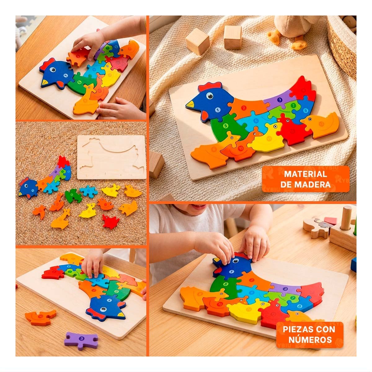 PACK2 PUZZLE DE NUMEROS CON FIGURA DE GALLINA INFANTIL MULTICOLOR 18X30CM - 4