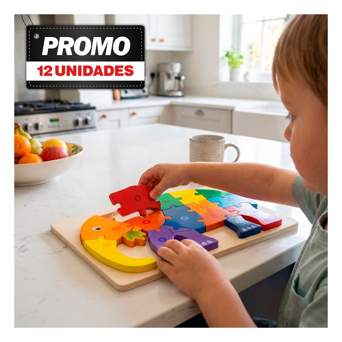 PACK12 PUZZLE ELEFANTE NUMEROS MULTICOLOR EDUCATIVO PARA NIÑOS 18X30CM - 1