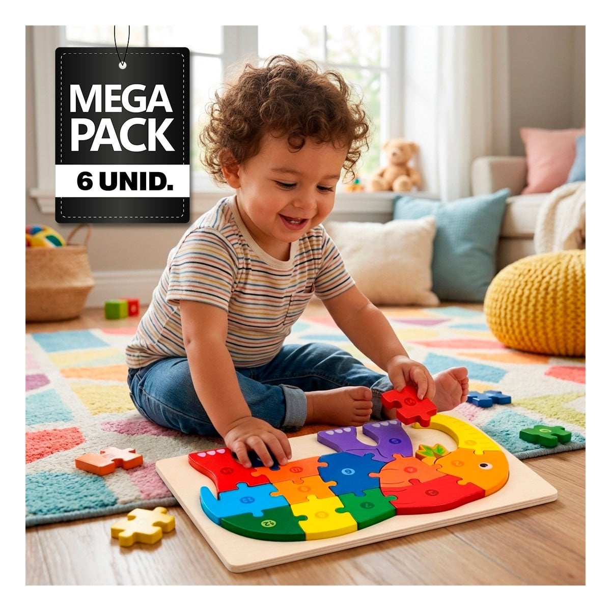 PACK6 PUZZLE DE APRENDIZAJE CON NUMEROS Y ELEFANTE MULTICOLOR 18X30CM - 1