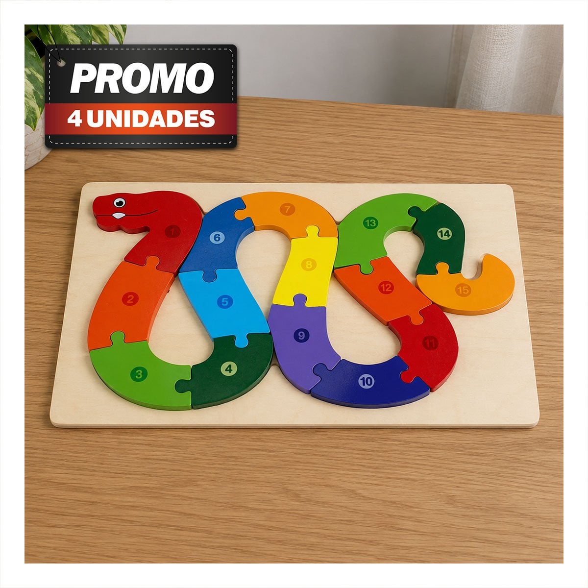 PACK4 PUZZLE EDUCATIVO CULEBRA CON PIEZAS NUMERICAS MULTICOLOR 18X30CM - 1