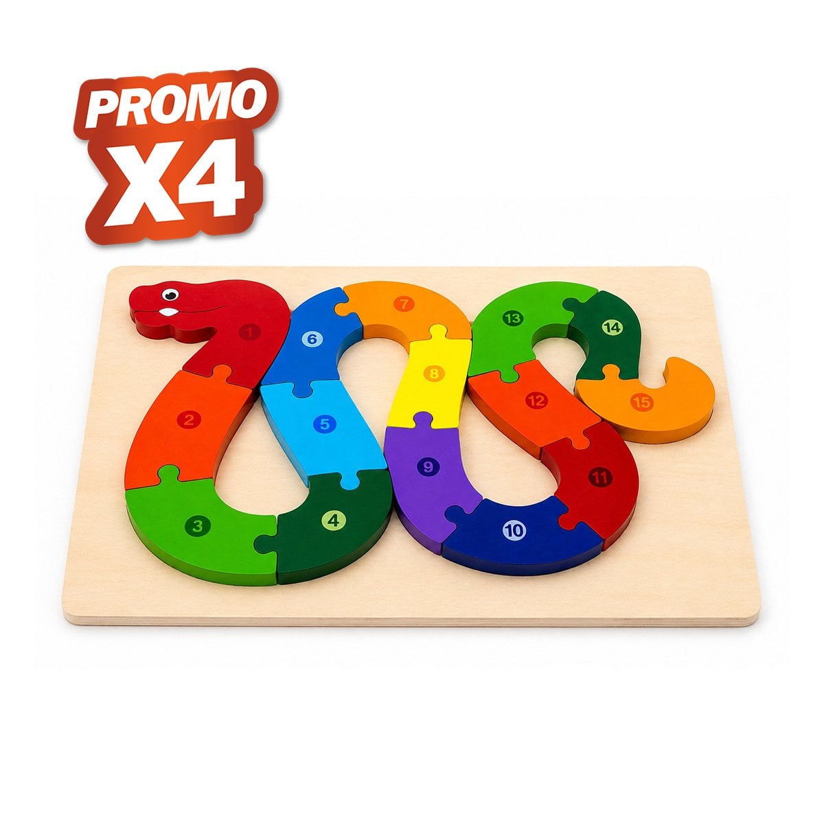 PACK4 JUEGO DIDACTICO INFANTIL CON FIGURA DE CULEBRA NUMERICA 18X30CM YPAPEL REGALO - 1