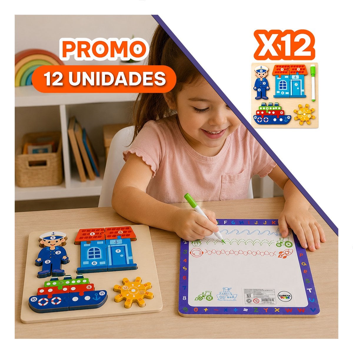PACK12 TABLERO DE APRENDIZAJE MARINERO Y ELEMENTOS CON NUMEROS 22,5CM YREGALO STICKER - 1