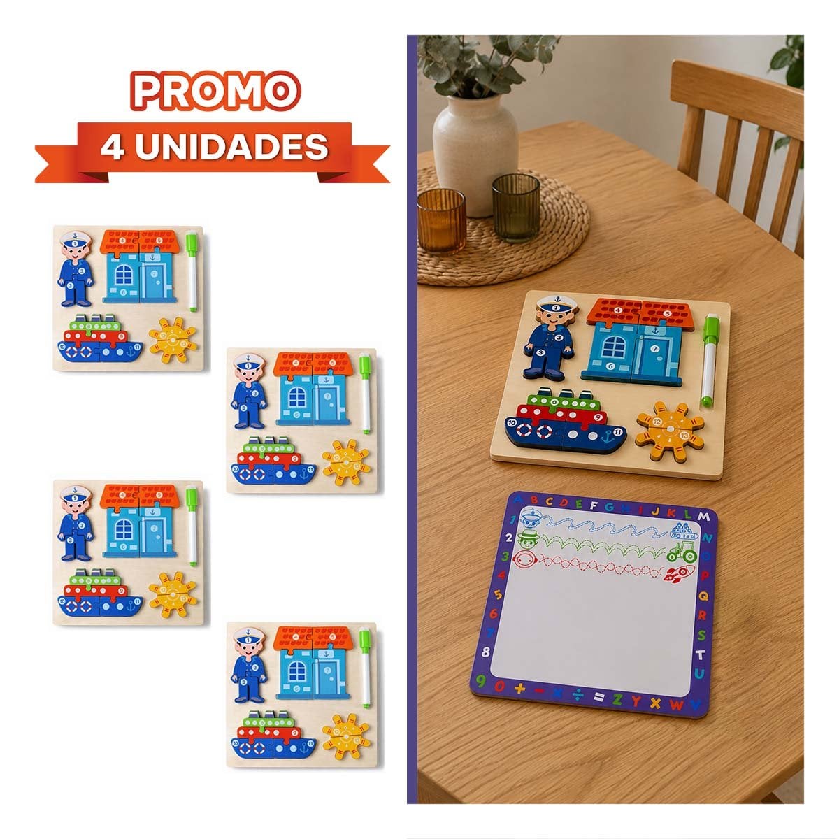 PACK4 ROMPECABEZAS DE HABILIDAD INFANTIL CON PIEZAS NUMERICAS 22,5CM YREGALO STICKER - 1