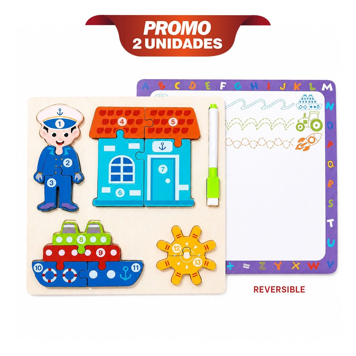 PACK2 JUEGO CREATIVO DE NUMEROS CON MARINERO Y ELEMENTOS INFANTIL 22,5CM YPAPEL REGALO - 1
