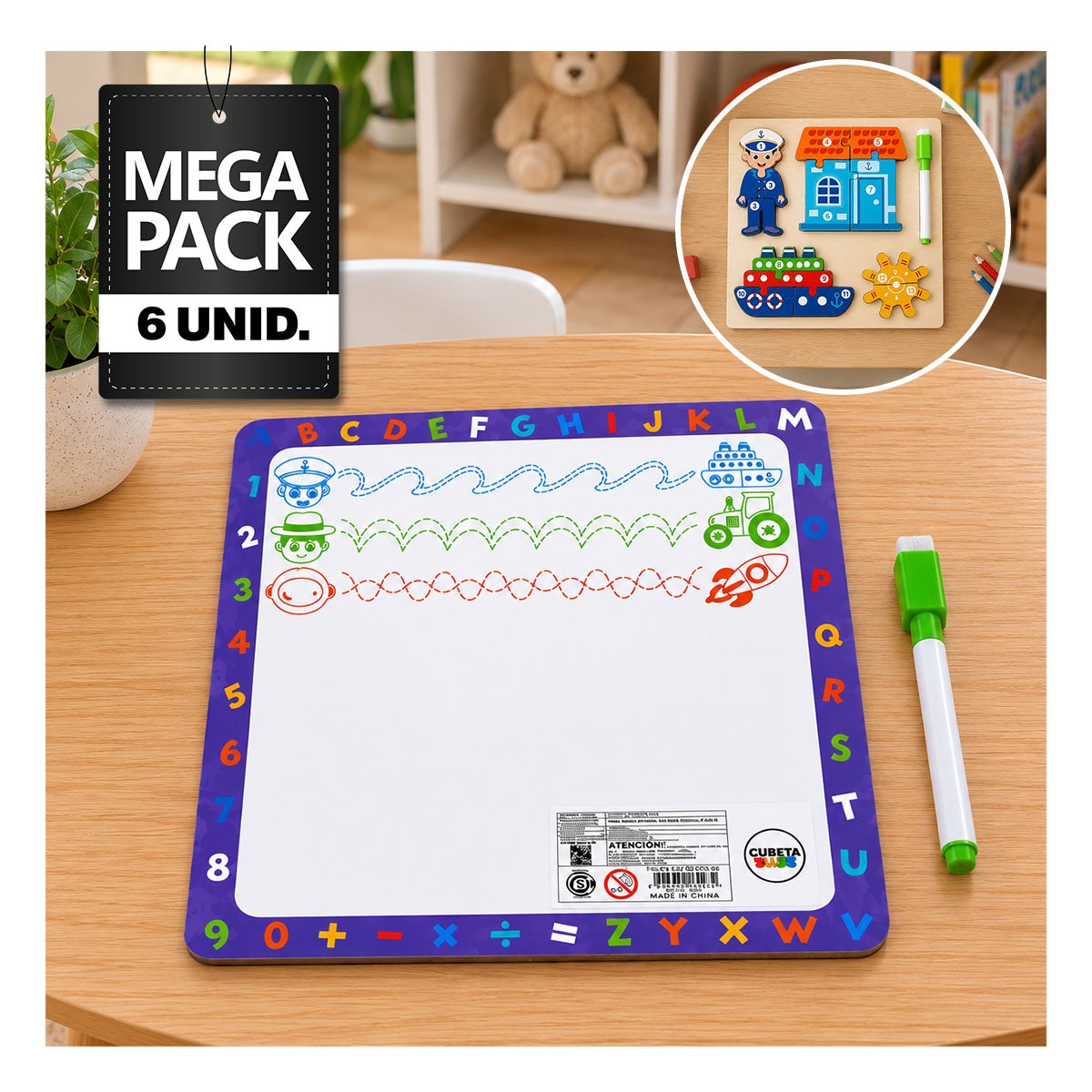 PACK6 PUZZLE DE APRENDIZAJE CON NUMEROS Y MARINERO Y ELEMENTOS MULTICOLOR 22,5CM - 1