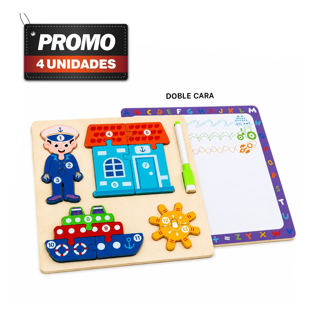 PACK4 PUZZLE EDUCATIVO MARINERO Y ELEMENTOS CON PIEZAS NUMERICAS MULTICOLOR 22,5CM - 1