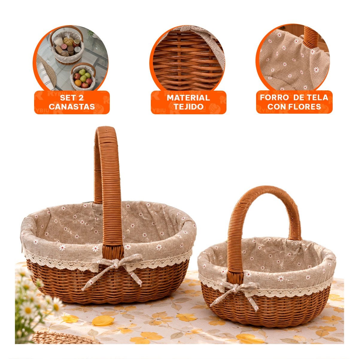 COMBO 2 CANASTA CON PARA PICNIC BEIGE Y PLOMO Y LIGAS REGALO - 4