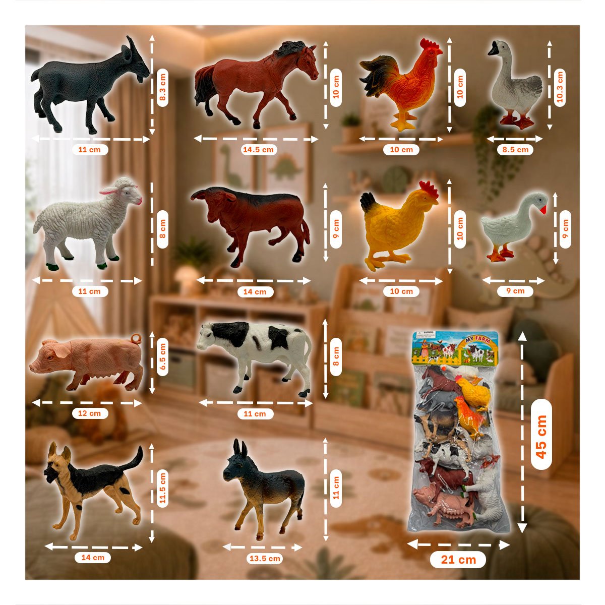 SET DE ANIMALES DE GRANJA 12 PZS MULTICOLOR PARA JUEGO EDUCATIVO INFANTIL - 2