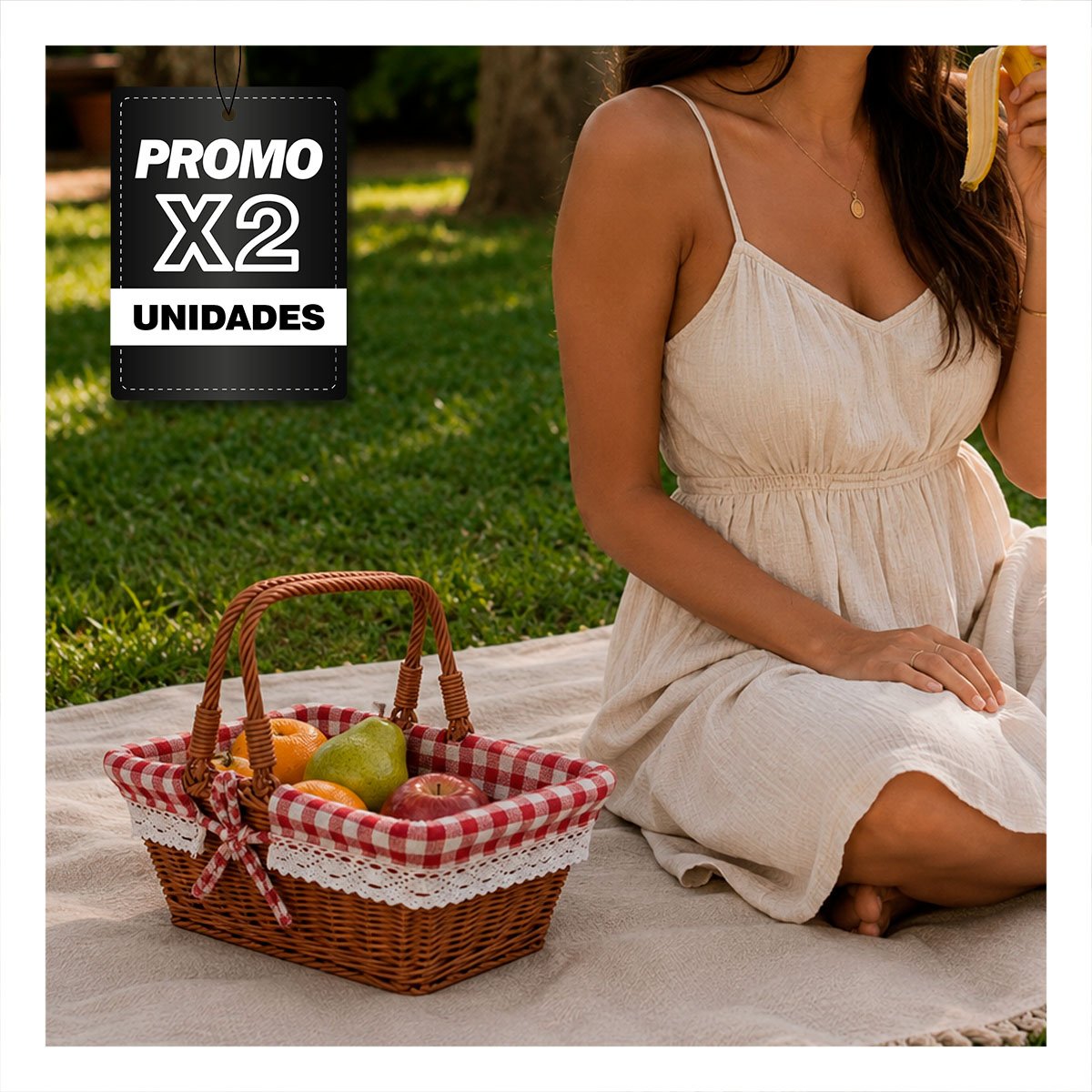 PACK2 CANASTILLA TEJIDA CON FORRO PICNIC MOSTAZA Y ROJO 40X27X36CM Y 2 ASAS - 1