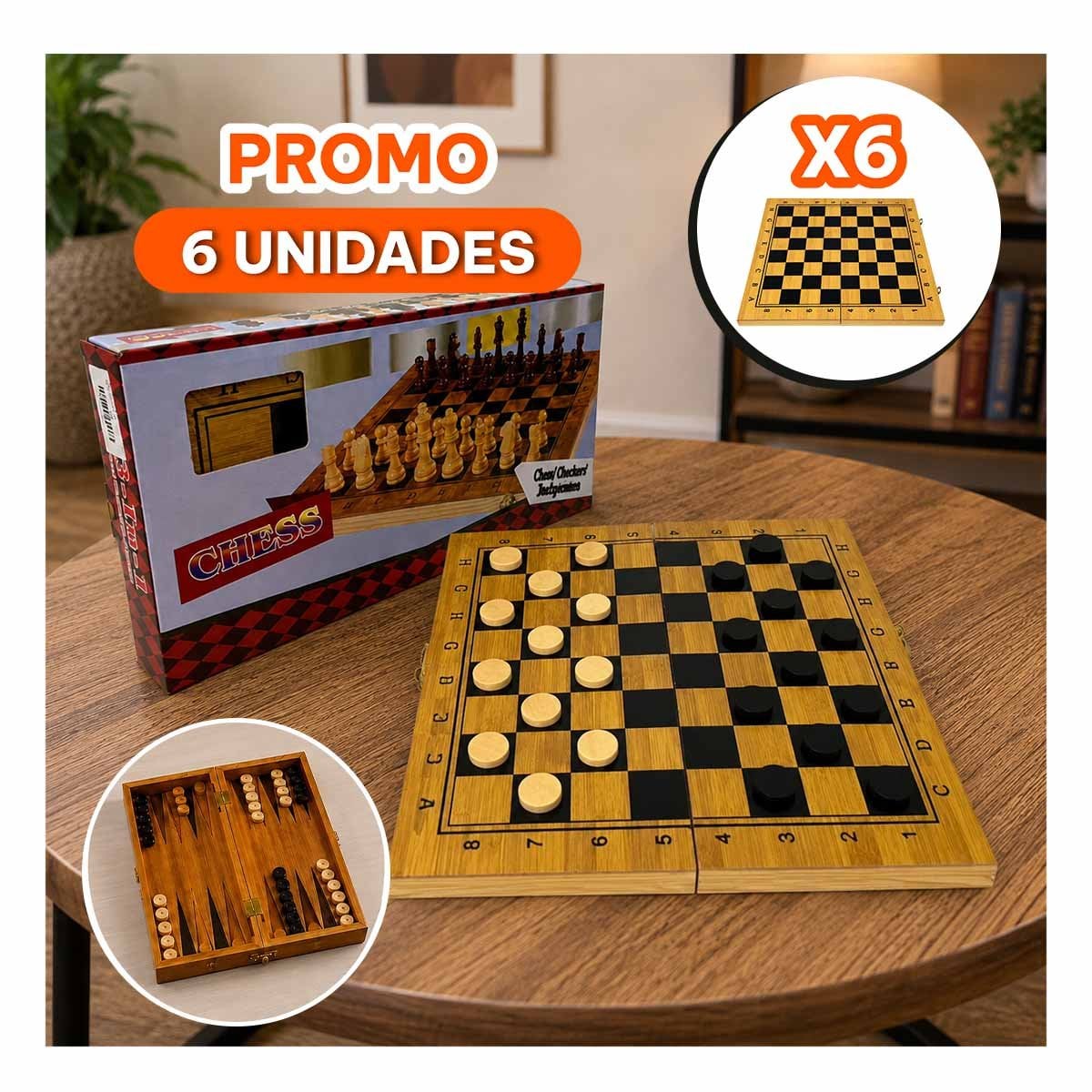PACK6 SET INFANTIL CON TABLERO DE AJEDREZ Y JUEGOS DE MESA YREGALO STICKER - 1