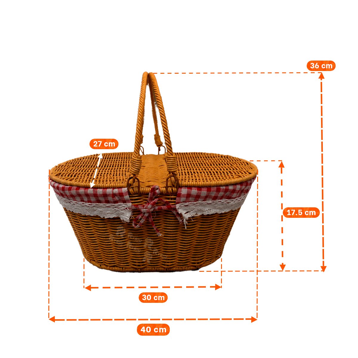PACK2 CANASTA OVALADA 40X27X36CM MOSTAZA Y ROJO CON 2 TAPAS TEJIDAS YPAPEL REGALO - 4