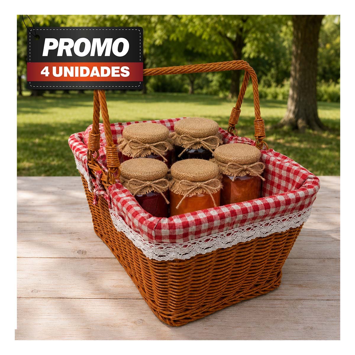 PACK4 CANASTILLA MOSTAZA Y ROJO 24,5X35X30CM CON FORRO PICNIC - 1