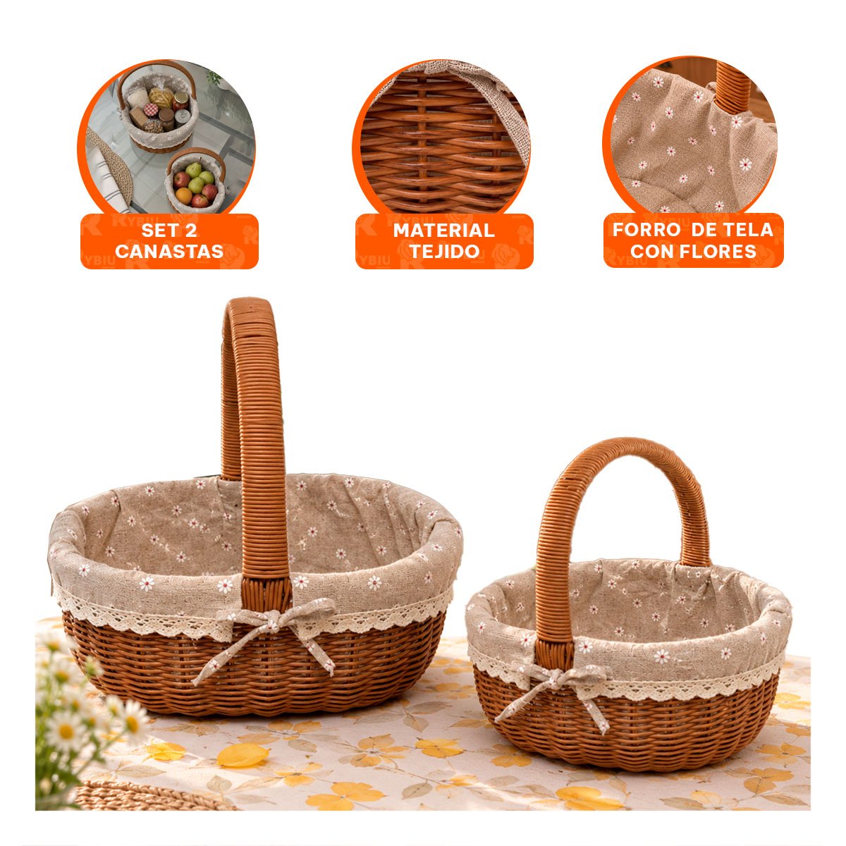 PACK4 KIT 2 CANASTA OVALADA TEJIDA PARA PICNIC YPAPEL REGALO - 2