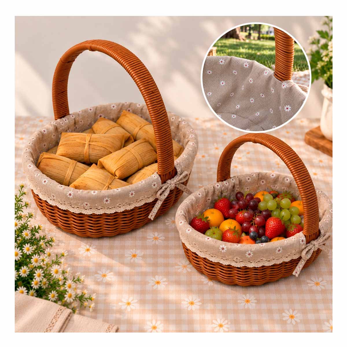 PACK4 KIT 2 CANASTA OVALADA TEJIDA PARA PICNIC YPAPEL REGALO - 3