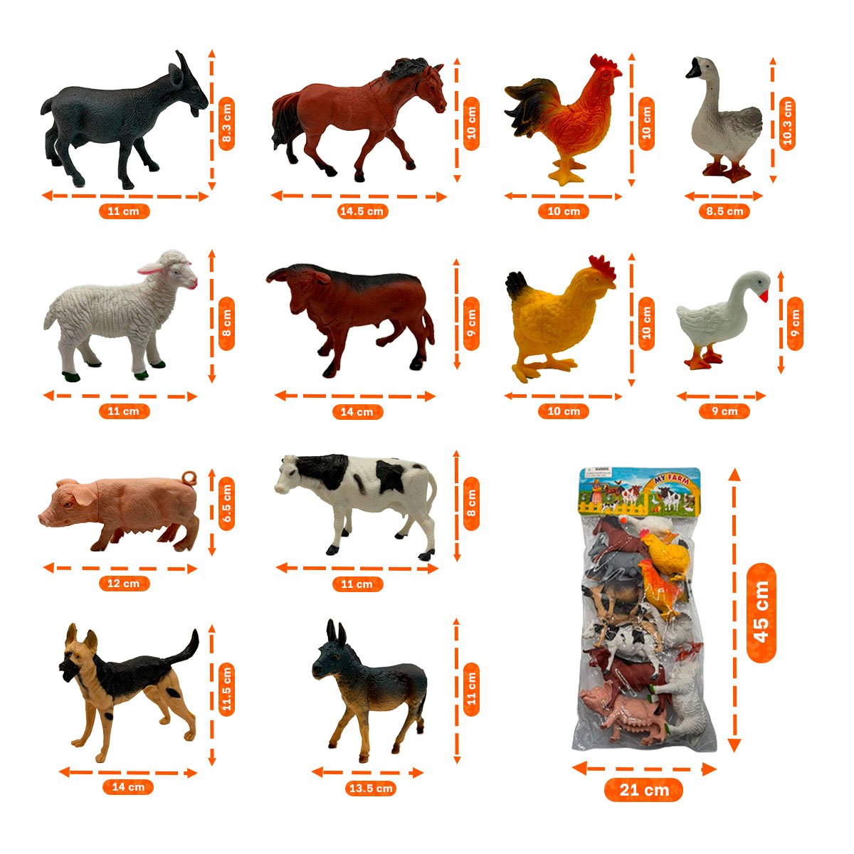 PAQUETE DE FIGURAS ANIMALES DE GRANJA 12 PZS MULTICOLOR PARA NINOS EN CASA Y LIGAS REGALO - 2