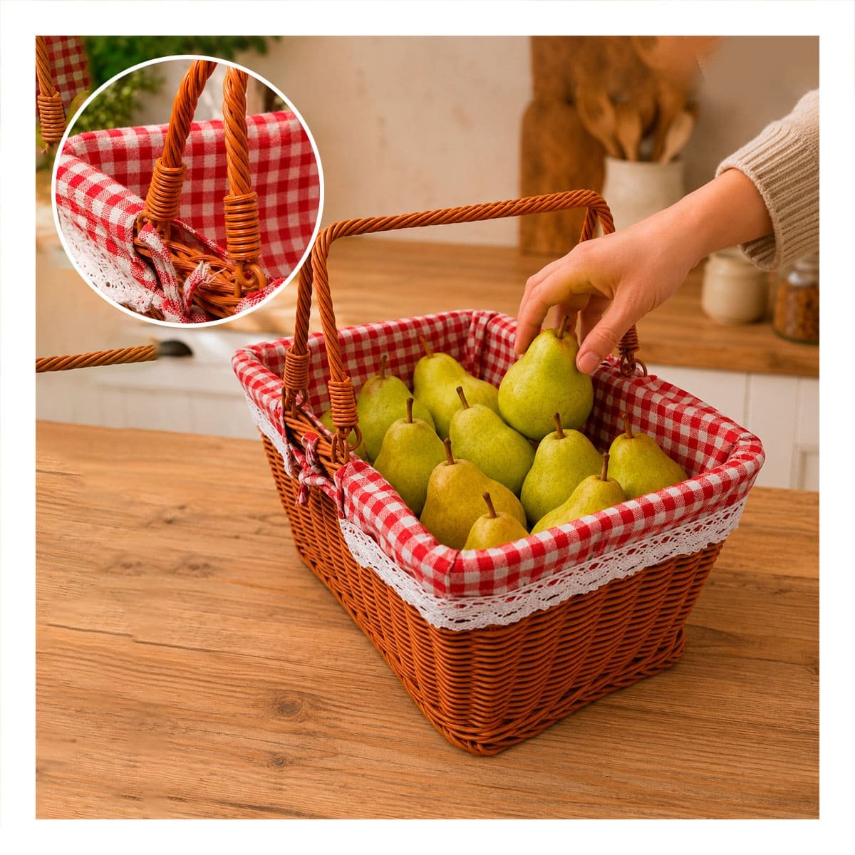 PACK4 CANASTA RECTANGULAR TEJIDA 24,5X35X30CM PARA PICNIC CON 2 ASAS YPAPEL REGALO - 3