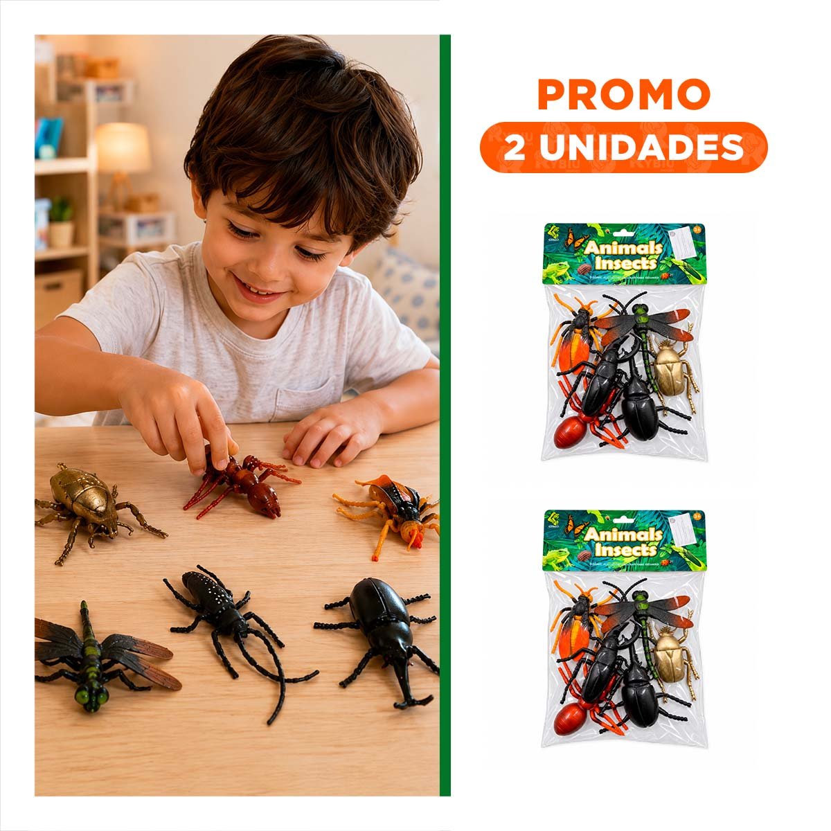 PACK2 PAQUETE INFANTIL DE ANIMALES INSECTOS 6 PZ MULTICOLOR PARA JUEGOS YREGALO STICKER - 1