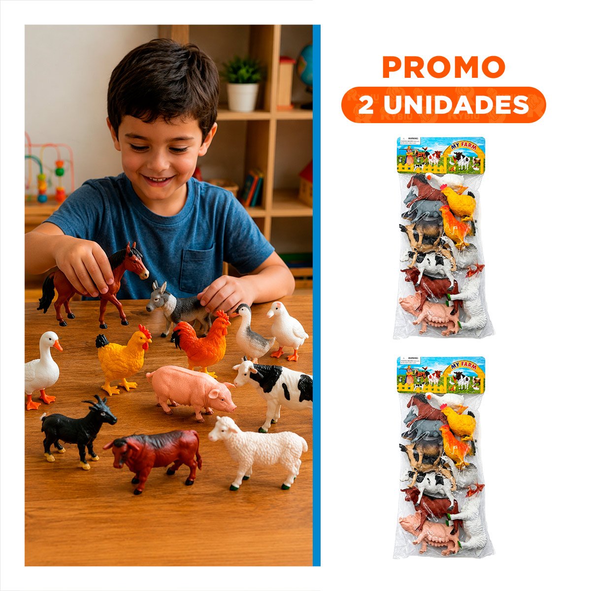 PACK2 PAQUETE INFANTIL DE ANIMALES DE GRANJA 12 PZS MULTICOLOR PARA JUEGOS YREGALO STICKER - 1