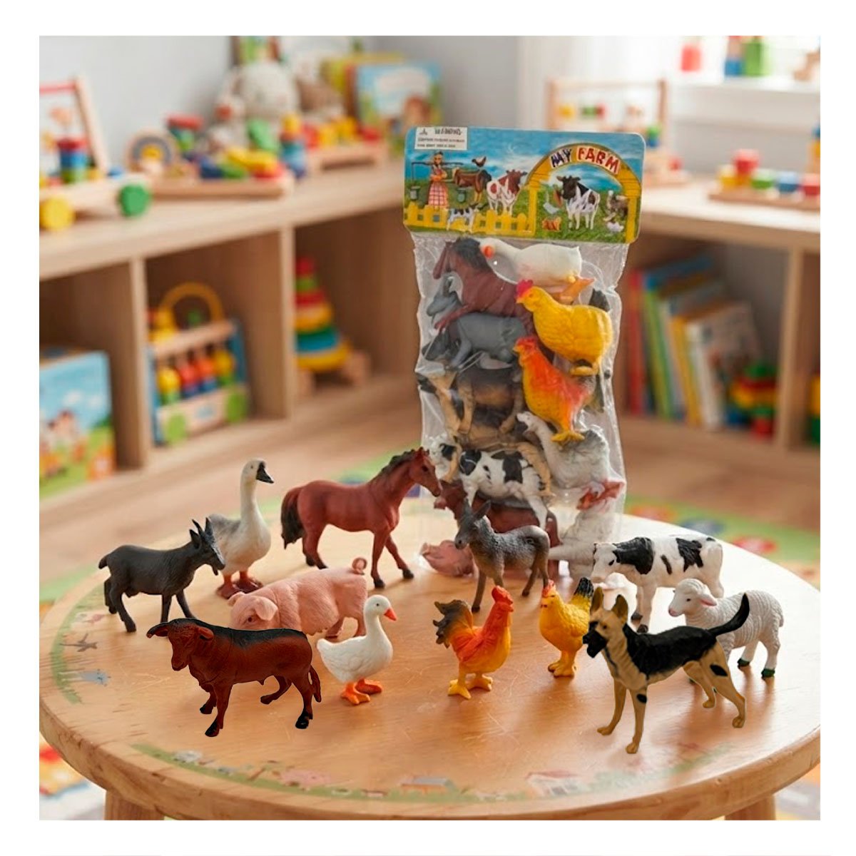 PACK2 PAQUETE INFANTIL DE ANIMALES DE GRANJA 12 PZS MULTICOLOR PARA JUEGOS YREGALO STICKER - 3