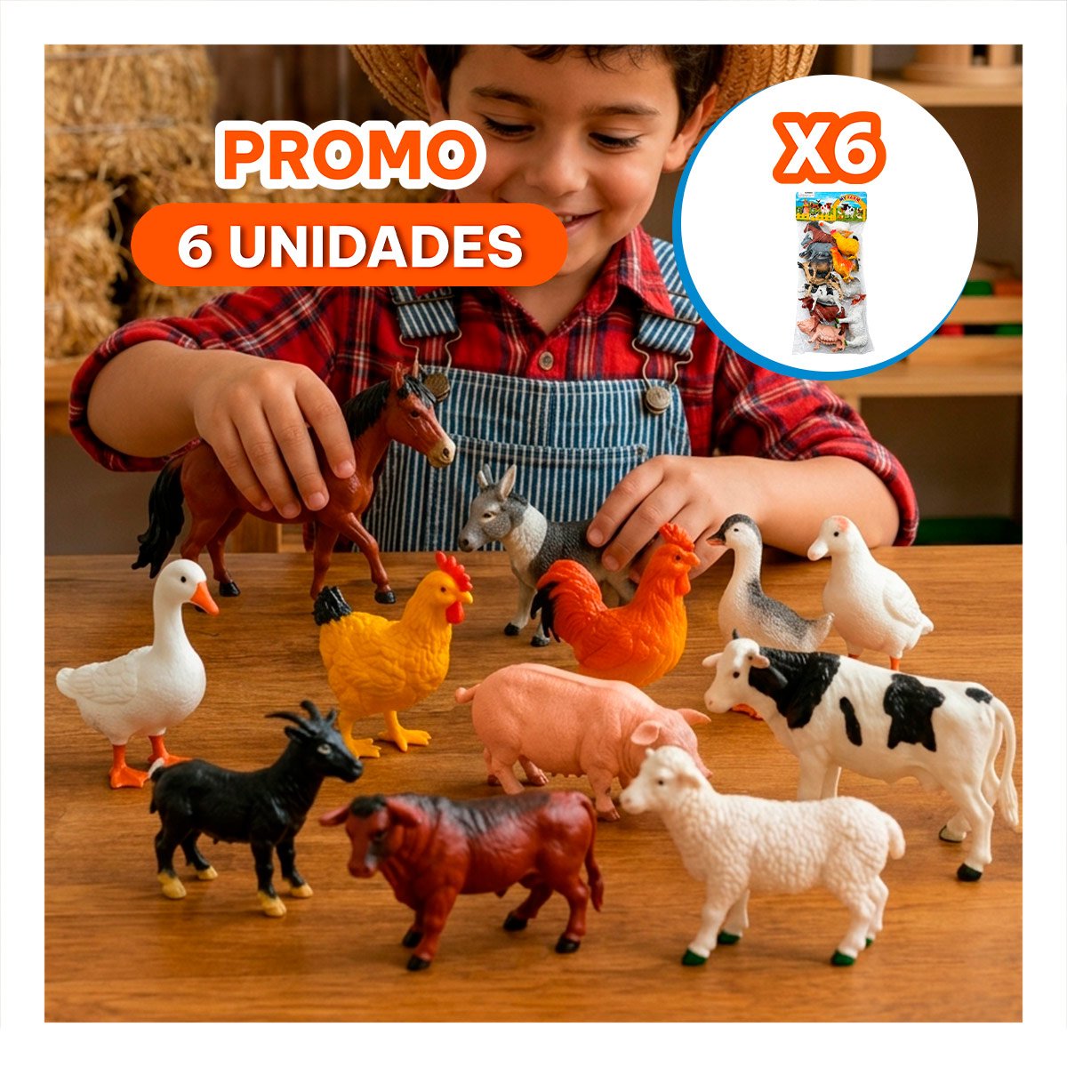 PACK6 BOLSA DE FIGURAS ANIMALES DE GRANJA 12 PZS MULTICOLOR PARA NINOS EN CASA YREGALO STICKER - 1