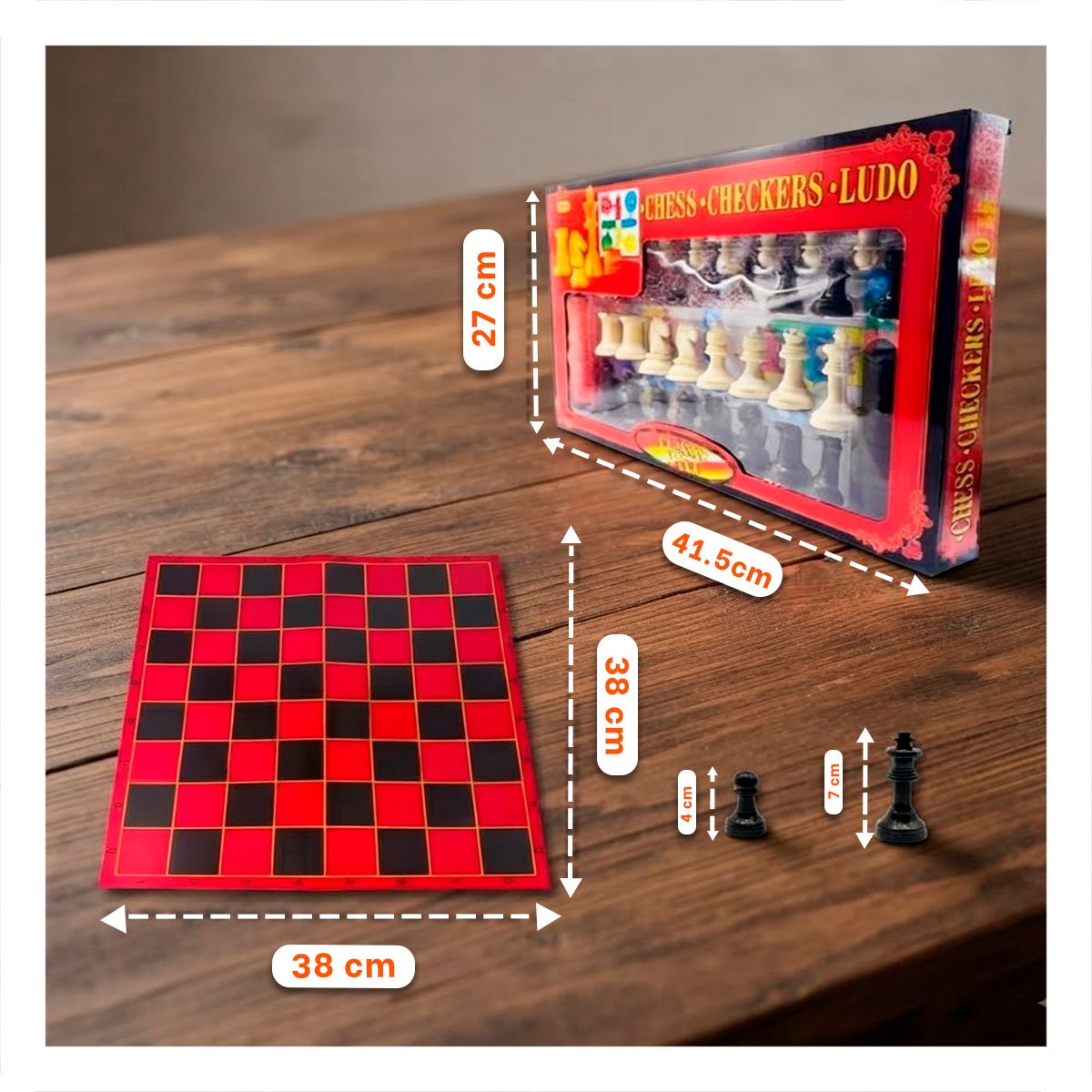 JUEGO DE MESA 3 EN 1 AJEDREZ LUDO DAMA ROJO Y NEGRO FAMILIAR - 2