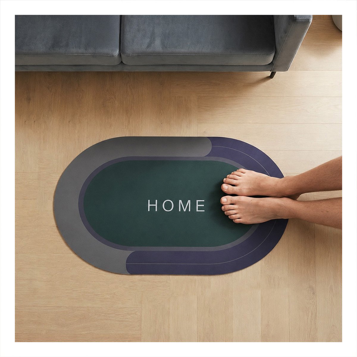 TAPETE DE PISO OVALADO HOME 38,7X57,5 CM BORDE VERDE AZUL - 1