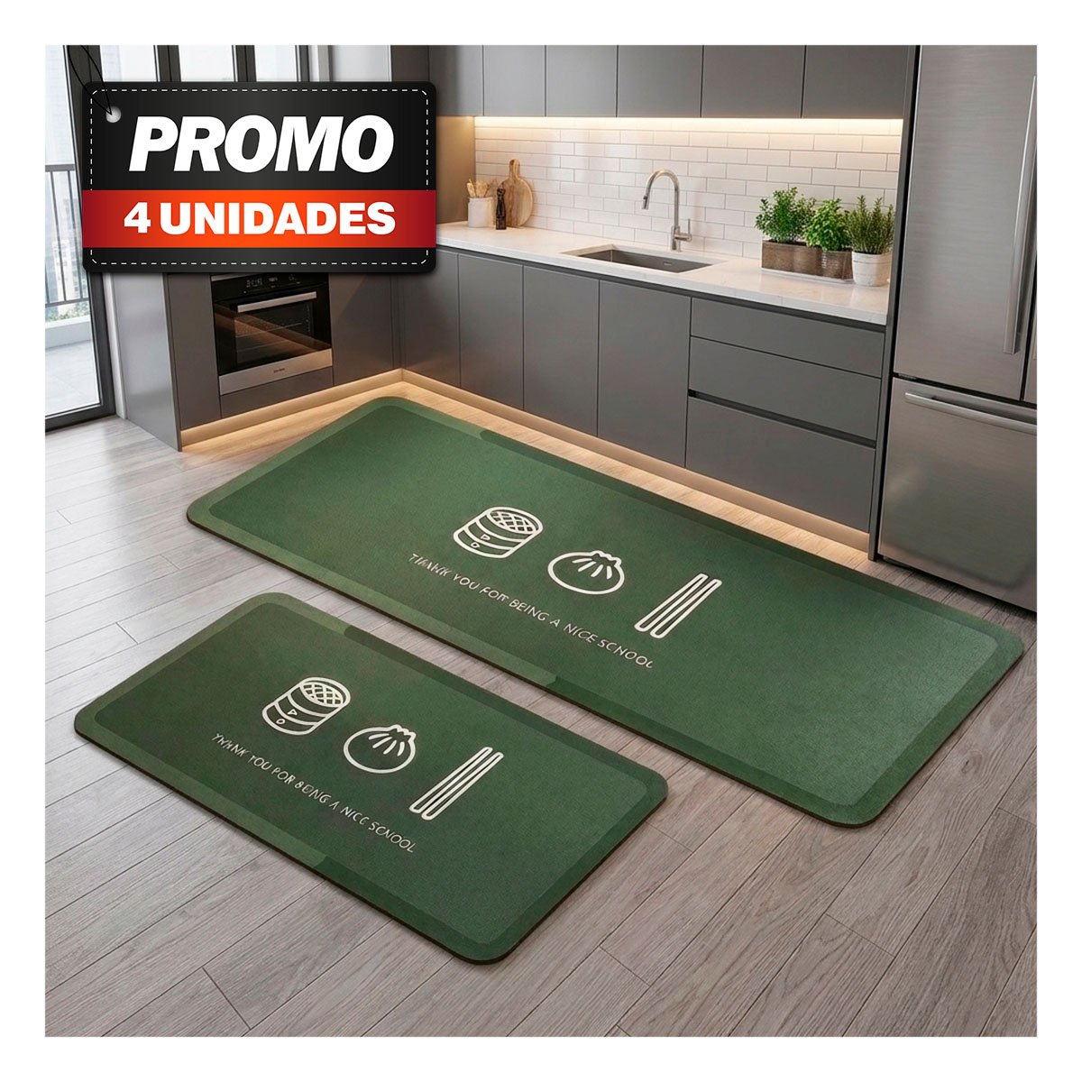 PACK4 SET DE TAPETES THANK YOU VERDE CLARO PARA ENTRADA 58X38 Y 140X38 CM - 1