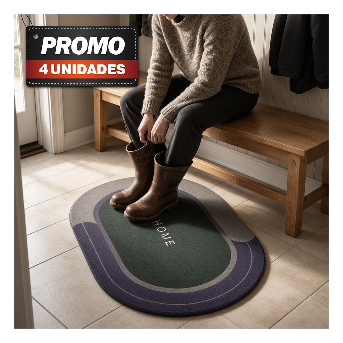 PACK4 TAPETE DECORATIVO 38,7X57,5 CM HOME OVALADO BORDE VERDE AZUL - 1