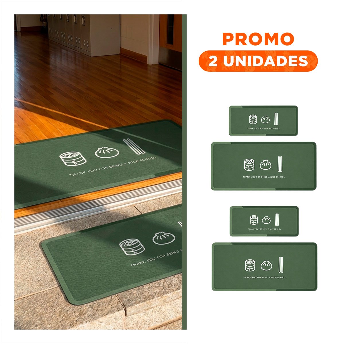 PACK2 JUEGO 2 FELPUDOS RECTANGULARES VERDE CLARO THANK YOU 58X38 Y 140X38 CM YREGALO STICKER - 1