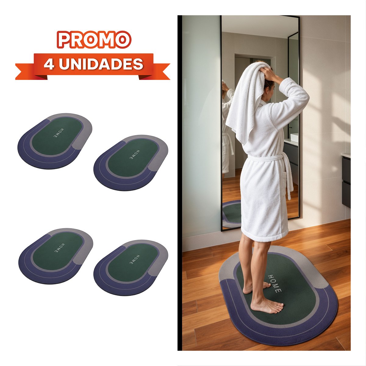 PACK4 MANTA OVALADA CON BORDE VERDE AZUL PARA ENTRADA 38,7X57,5 CM HOME YREGALO STICKER - 1