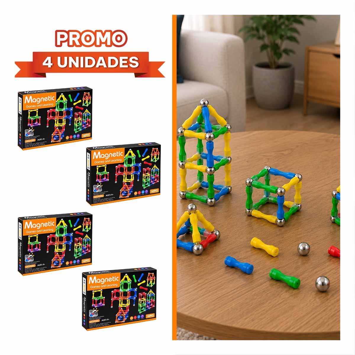 PACK4 SET RECREATIVO CON FIGURAS MAGNETICAS MULTICOLOR 142 PZ YREGALO STICKER - 1