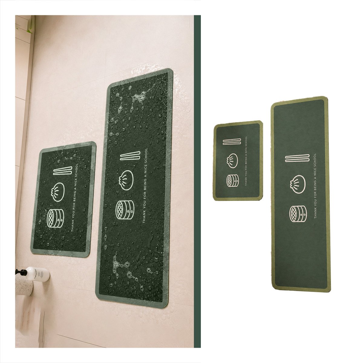 JUEGO DE TAPETES RECTANGULARES PARA COCINA THANK YOU VERDE CLARO Y LIGAS REGALO - 1