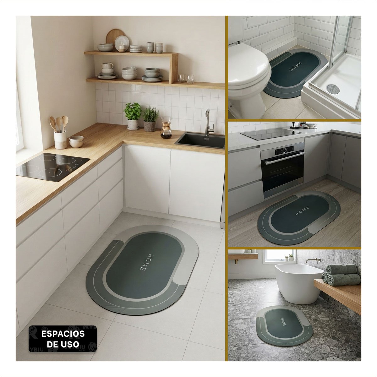 TAPETE HOME PARA SALA COLOR VERDE MILITAR 38,7X57,5 CM OVALADO Y STICKY - 3