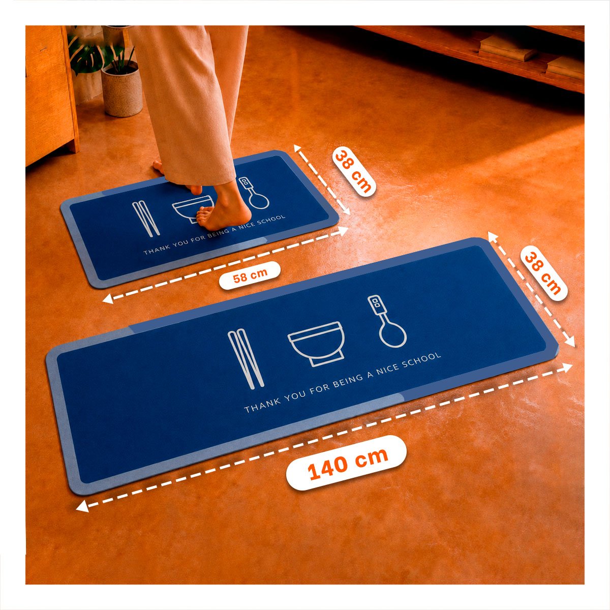 PACK2 KIT 2 TAPETES RECTANGULARES AZUL ACERO THANK YOU 58X38 Y 140X38 CM - 2