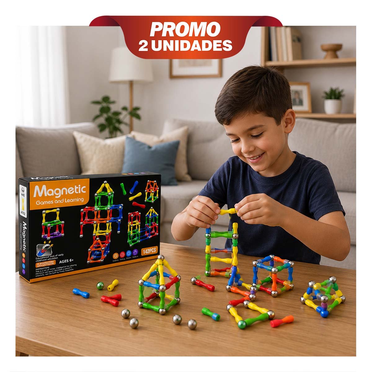 PACK2 SET DE CONSTRUCCION MAGNETICA CON PIEZAS MULTICOLOR 142 PZ CREATIVAS YPAPEL REGALO - 1