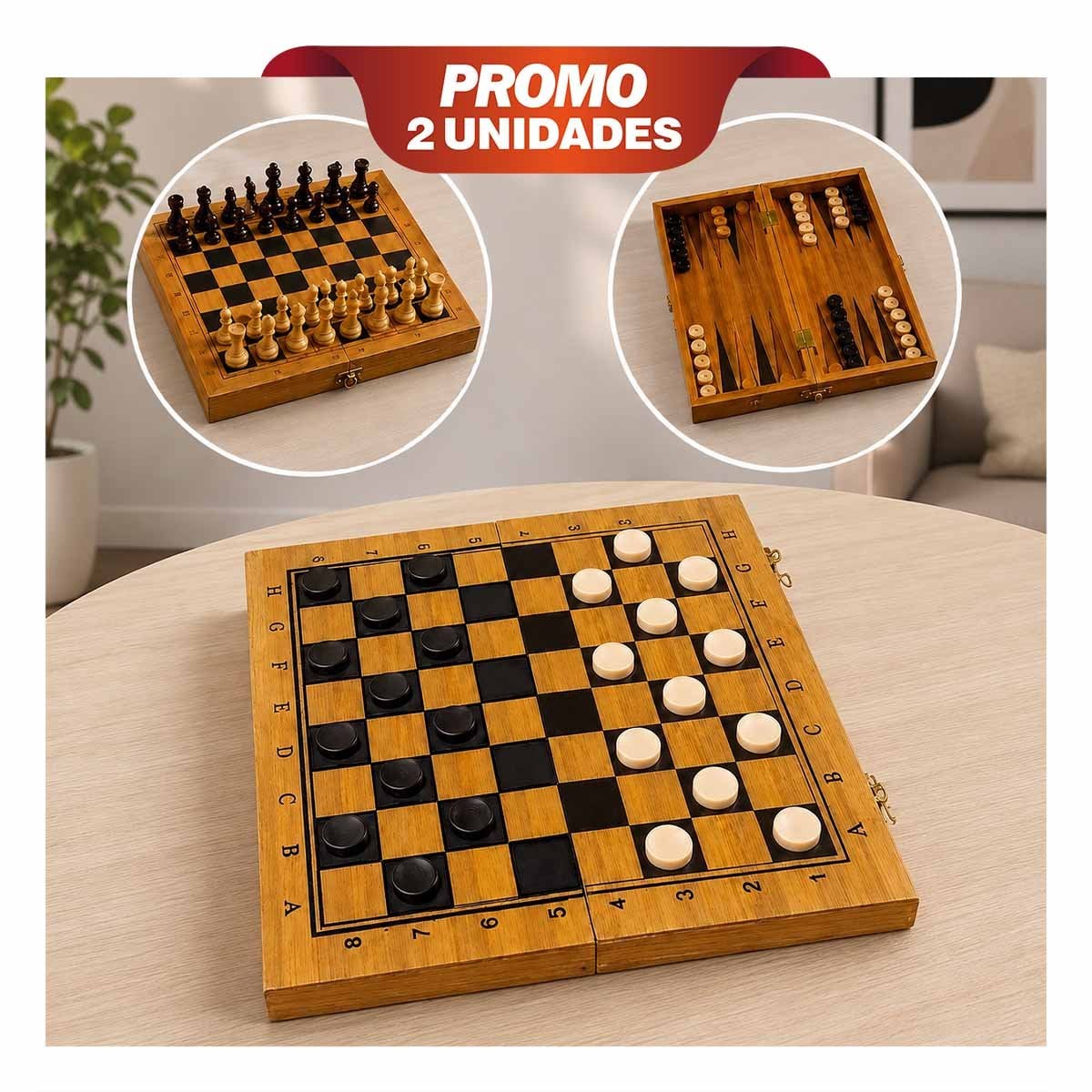 PACK2 SET DE MESA RECREATIVO CON AJEDREZ BACKGAMMON Y DAMA COLOR MARRON YPAPEL REGALO - 1