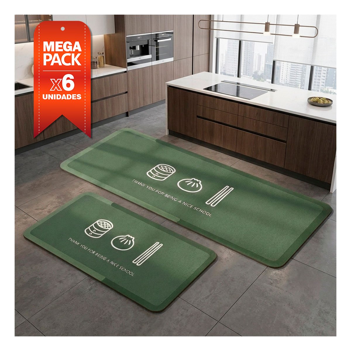 PACK6 SET 2 FELPUDOS THANK YOU PARA PUERTA VERDE CLARO 58X38 Y 140X38 CM YPAPEL REGALO - 1
