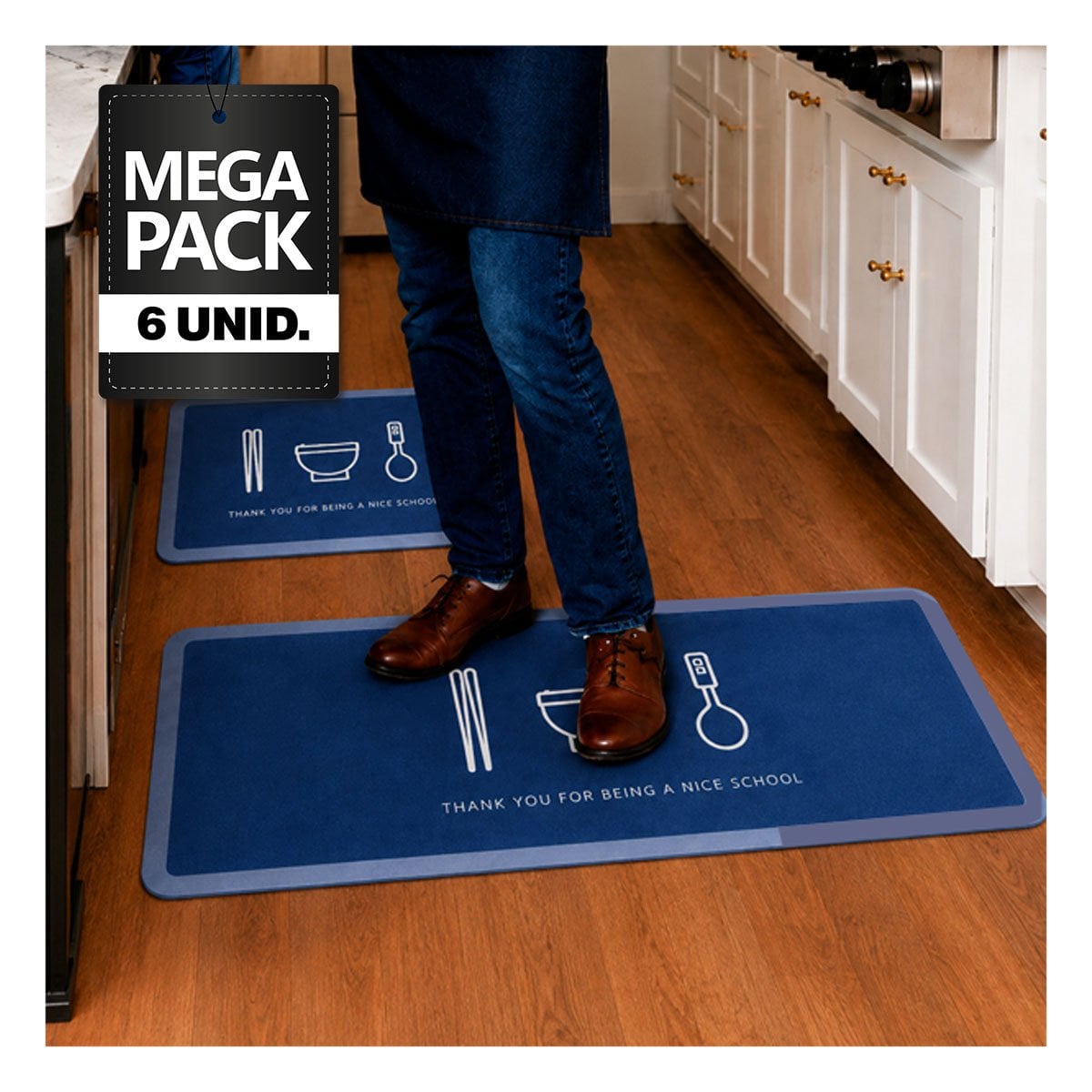 PACK6 JUEGO DE ALFOMBRAS RECTANGULARES AZUL ACERO THANK YOU 58X38 Y 140X38 CM - 1