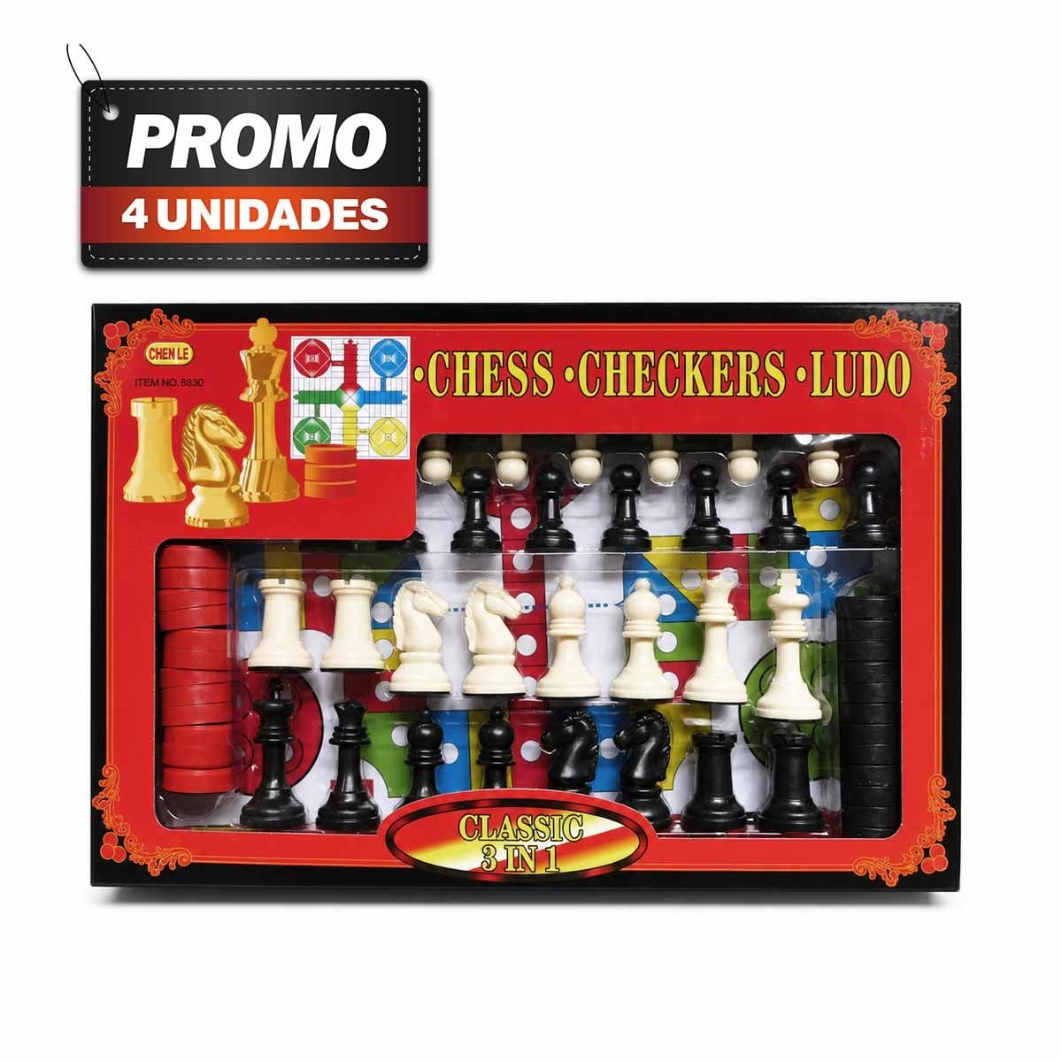 PACK4 JUEGO DIDACTICO DE MESA PARA FAMILIA CON AJEDREZ Y DAMA - 1