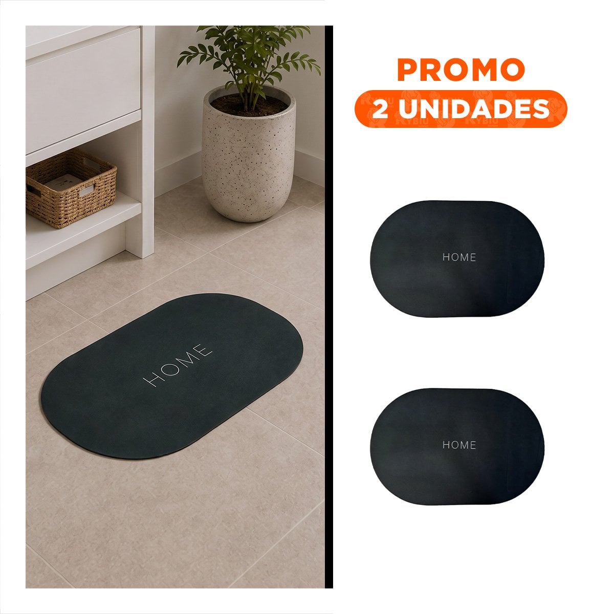 PACK2 FELPUDO DE PISO VERDE MILITAR HOME OVALADO 38,7X57,5 CM YREGALO STICKER - 1