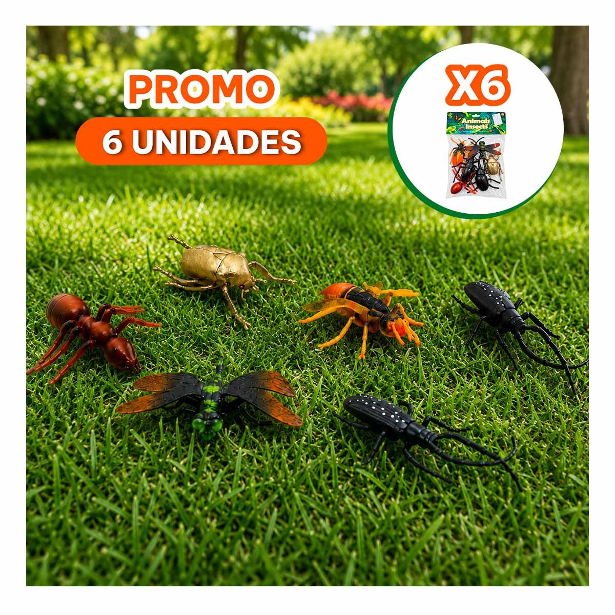 PACK6 BOLSA DE FIGURAS ANIMALES INSECTOS 6 PZ MULTICOLOR PARA NINOS EN CASA YREGALO STICKER - 1