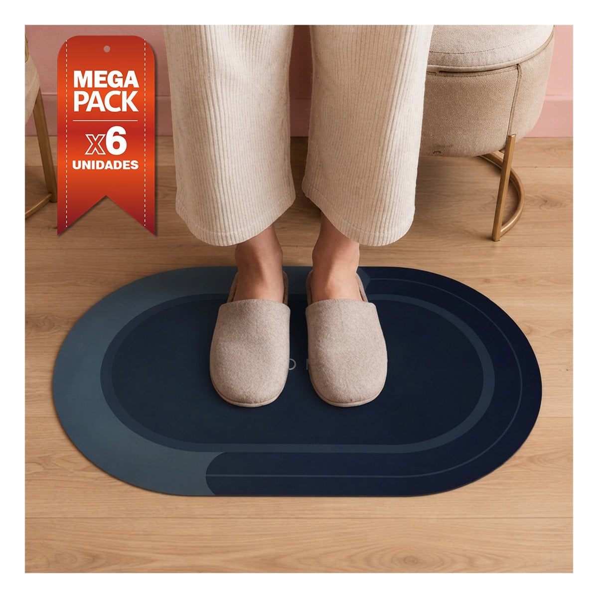 PACK6 ALFOMBRA DECORATIVA HOME COLOR VERDE OSCURO AZUL 38,7X57,5 CM OVALADA YPAPEL REGALO - 1