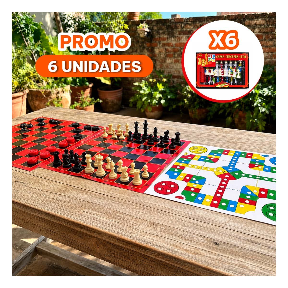 PACK6 SET INFANTIL CON TABLERO DE AJEDREZ Y JUEGOS DE MESA YREGALO STICKER - 1