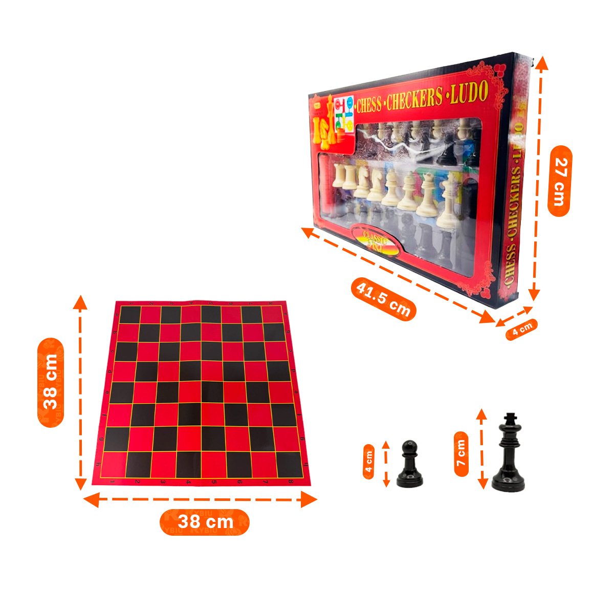 TABLERO 3 EN 1 CON AJEDREZ LUDO Y DAMA DE MESA FAMILIAR Y PAPEL REGALO - 2