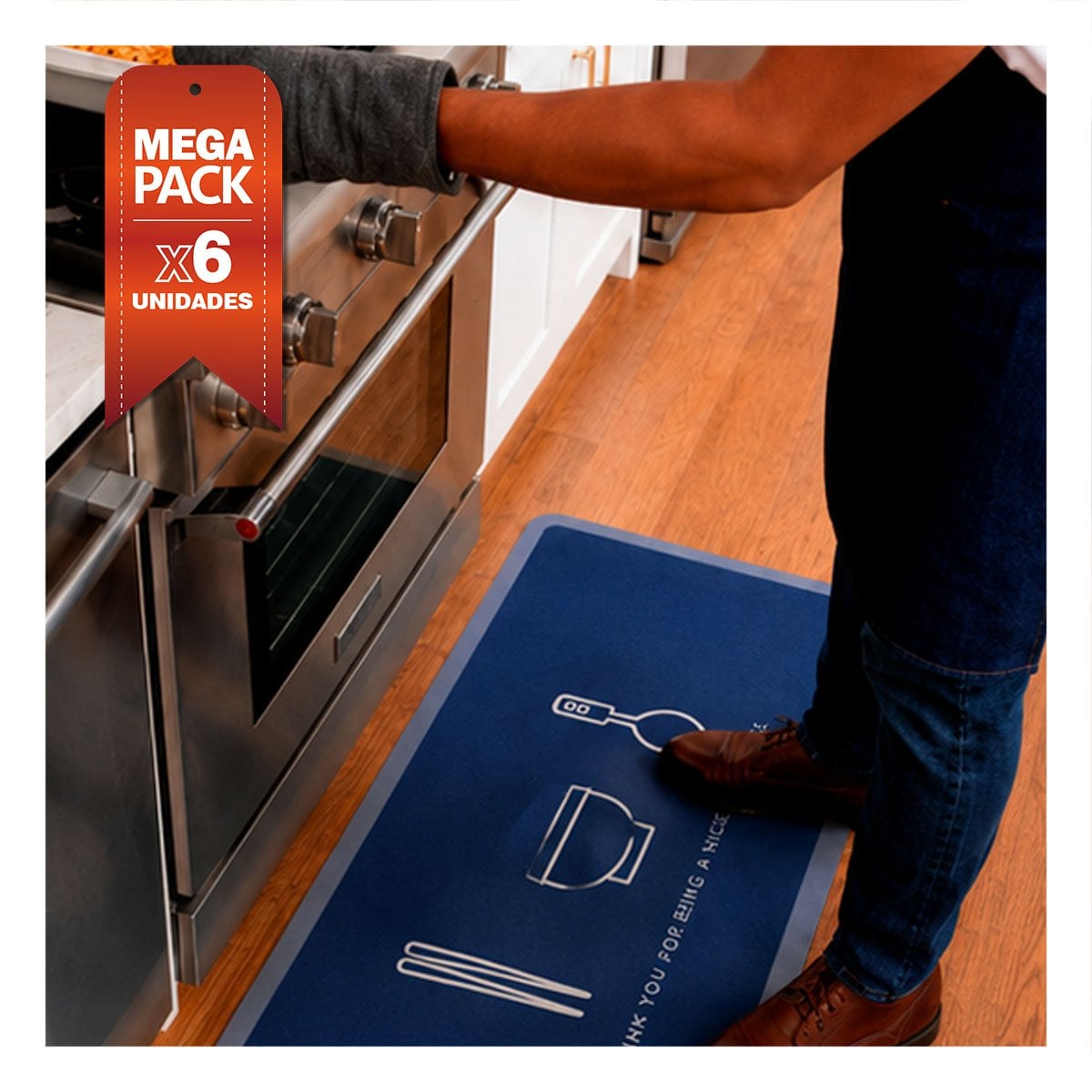 PACK6 SET 2 FELPUDOS THANK YOU PARA PUERTA AZUL ACERO 58X38 Y 140X38 CM YPAPEL REGALO - 1
